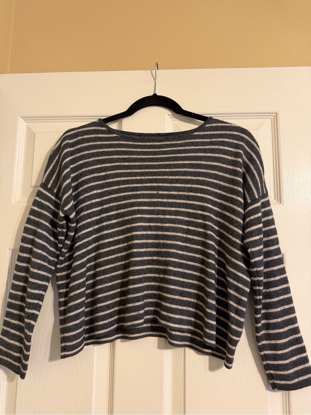 Eileen Fisher Striped Sweater Wool Blend Knit Sweater Gray and White